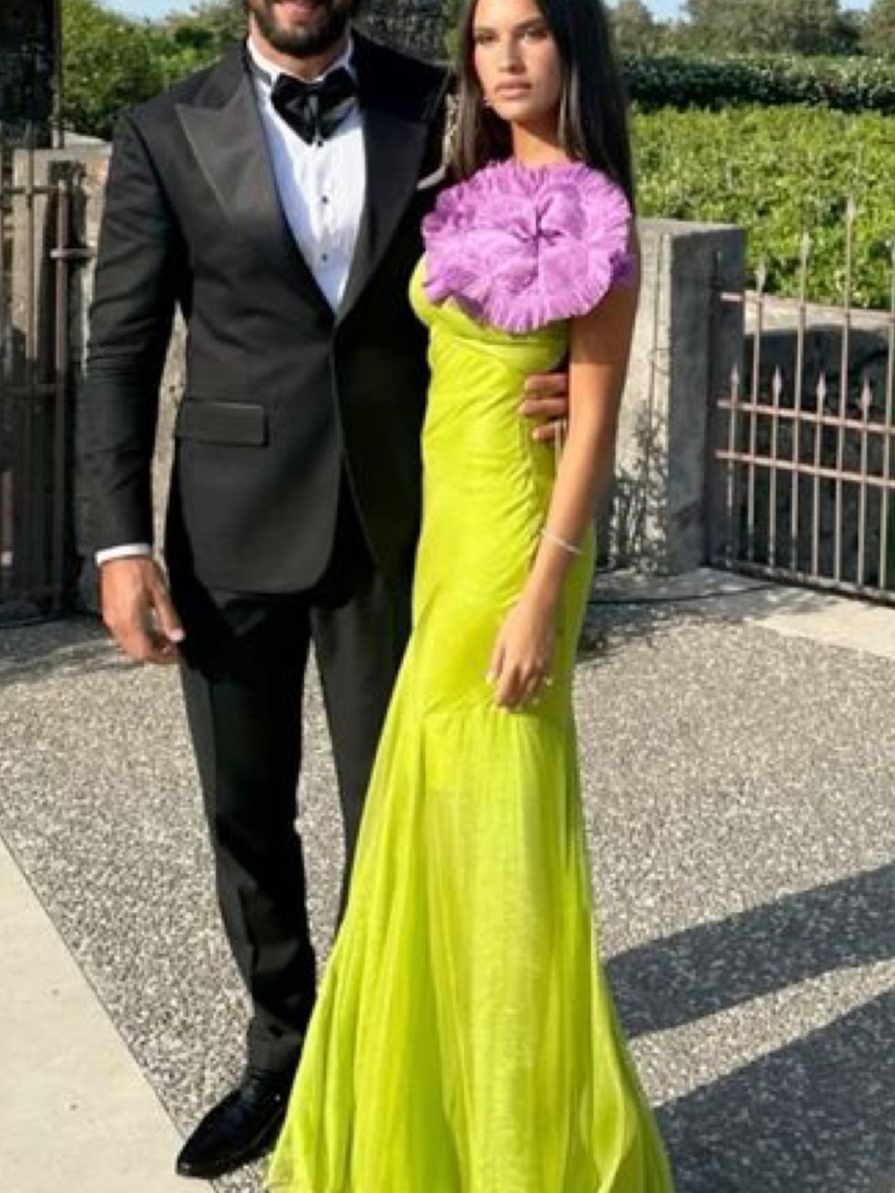 Maria Lucian Hohan - Elegant Lime Green Maxi Dress with Lilac Floral Detail